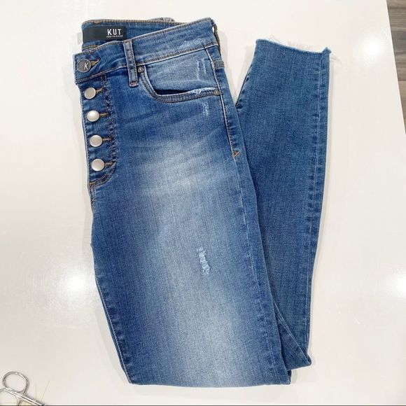 KUT from the KLOTH Donna high rise ankle skinny button up raw hem jeans - 2 - Picture 3 of 8